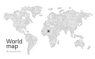 wereld wit kaart getoond in een microchip patroon. e-overheid. microchip serie vector
