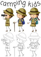 Doodle camping kinderen karakter vector