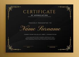 zwart wijnoogst stijl certificaat sjabloon met gouden details vector