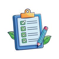 illustratie van een checklist met potlood en groen bladeren vector
