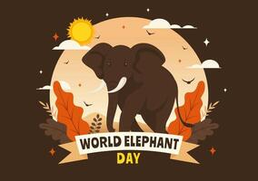 gelukkig wereld olifant dag illustratie Aan 12 augustus met olifanten dieren voor redding inspanningen en behoud in vlak tekenfilm achtergrond vector