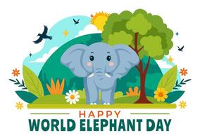 gelukkig wereld olifant dag illustratie Aan 12 augustus met olifanten dieren voor redding inspanningen en behoud in vlak tekenfilm achtergrond vector