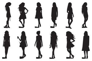 zwart silhouetten reeks van meisjes Aan wit achtergrond pro ontwerp vector