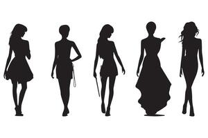 reeks van zwart silhouetten van meisjes geïsoleerd Aan wit achtergrond vrij ontwerp vector