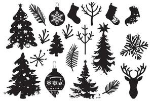 reeks van Kerstmis element zwart silhouet pro ontwerp vector