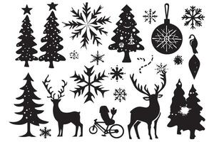 reeks van Kerstmis element zwart silhouet pro ontwerp vector