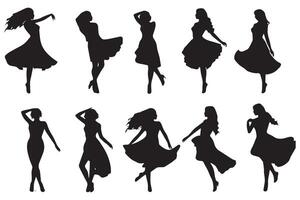 dansen meisje groep zwart silhouet vrouw figuur geïsoleerd over- wit achtergrond illustratie vector