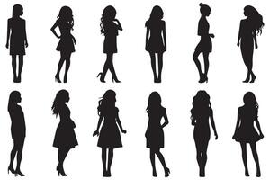 zwart silhouetten van Dames Aan wit achtergrond, meisjes silhouet vrij ontwerp vector