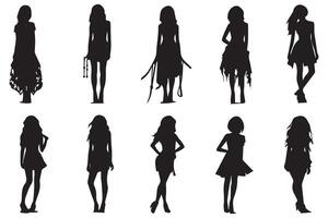 zwart silhouetten van Dames Aan wit achtergrond, meisjes silhouet vrij ontwerp vector