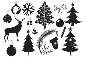 reeks van Kerstmis element zwart silhouet pro ontwerp vector