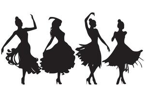dansen meisje groep zwart silhouet vrouw figuur geïsoleerd over- wit achtergrond illustratie vector