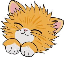 de hoofd van een katje met haar poten glimlachen met Gesloten ogen en slapen vredig vector