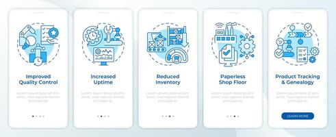 industrieel controles blauw onboarding mobiel app scherm. walkthrough 5 stappen bewerkbare grafisch instructies met lineair concepten. ui, ux, gui sjabloon vector