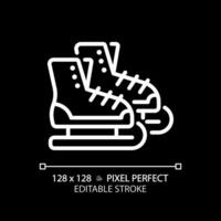ijs figuur het schaatsen pixel perfect wit lineair icoon voor donker thema. winter sport schoenen. choreografie prestatie. dun lijn illustratie. geïsoleerd symbool voor nacht modus. bewerkbare beroerte vector