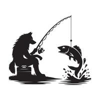 wolf visser - een visser wolf illustratie in zwart en wit vector