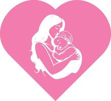 silhouet van een moeder met haar zoon binnen een roze hart vector