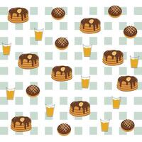 pannenkoek, donut, oranje sap patroon. ontbijt patroon, gebakje patroon voor behang, oppervlakte ontwerp en kleding stof patroon vector