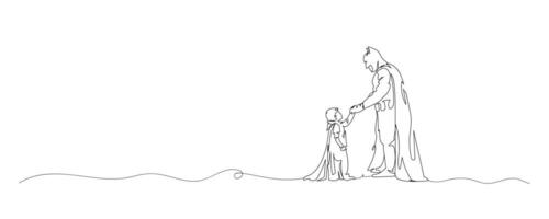doorlopend single getrokken, een lijn vader en kind, ouder liefde kind, lijn kunst illustratie voor vaders dag decoratie vector