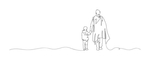 doorlopend single getrokken, een lijn vader en kind, ouder liefde kind, lijn kunst illustratie voor vaders dag decoratie vector