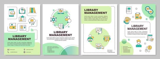 bibliotheek organisatie systeem brochure sjabloon. brochure ontwerp met lineair pictogrammen. bewerkbare 4 indelingen voor presentatie, jaar- rapporten vector