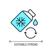 koelmiddel rgb kleur icoon. bijvullen koeling tussenpersoon. chemisch Product voor hvac systeem. fles en sneeuwvlok. ac systeem. geïsoleerd illustratie. gemakkelijk gevulde lijn tekening. bewerkbare beroerte vector