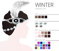 winter seizoensgebonden kleur analyse illustratie met vrouw vector