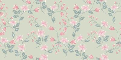 pastel munt naadloos patroon met takken klein bloemen bellen, klein bladeren. hand- getrokken illustratie. artistiek, abstract wild bloemen stengels afdrukken. sjabloon voor ontwerp vector