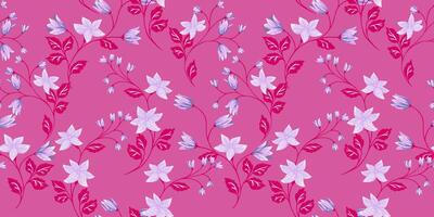 roze wild bloeiend wild weide naadloos patroon. abstract artistiek bloemen stengels met elkaar verweven in een gevormde afdrukken. hand- getrokken klein bloemen bellen, klein bladeren, knoppen. sjabloon voor ontwerpen vector