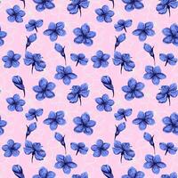 abstract artistiek blauw bloemen en bloemknoppen naadloos patroon Aan een roze achtergrond. hand- getrokken illustratie. kleurrijk bloesems wild bloemen afdrukken. sjabloon voor ontwerpen, textiel, kleding stof vector