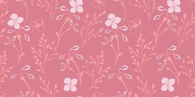 pastel roze naadloos patroon met abstract klein bloemen stengels. hand- getrokken schetsen. minimalistische gemakkelijk ditsy bloemen, bladeren, bloemknoppen patroon. sjabloon voor ontwerpen, textiel, papier, omslag, kleding stof vector
