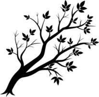 een zwart en wit silhouet van een boom Afdeling met bladeren vector