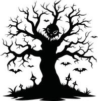 halloween boom silhouet met eng gezicht illustratie vector