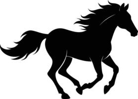 zwart silhouet van een paard rennen met een lang staart vector