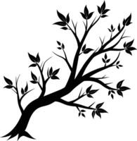 een zwart en wit silhouet van een boom Afdeling met bladeren vector