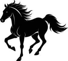 zwart silhouet van een paard rennen met een lang staart vector