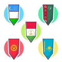 reeks van centraal Aziatisch landen vlag icoon mascotte verzameling illustratie vector