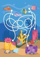 minigames voor kinderen. kleuters. doolhof, helpen de vis krijgen naar de huis. afbeelding met tekenfilm vis. spellen 3-4 jaar. minigames voor kinderen. ontwikkeling van logica in kinderen. vector