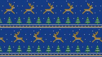 gebreid patroon met jumping hert en Kerstmis bomen vector
