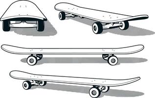 skateboard in divers hoeken - retro afdrukken vector