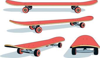 realistisch tekenfilm skateboard van verschillend hoeken vector
