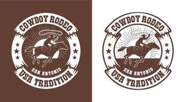 cowboy ruiter met lasso - western rodeo wijnoogst embleem vector