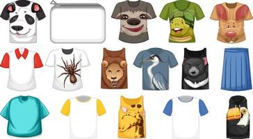 set van verschillende shirts en accessoires met dierenpatronen vector