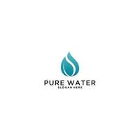 puur waterlogo met bladeren en waterdruppels vector