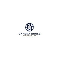 camerahuis uniek logo met raam en cameralens vector