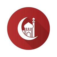 moskee met ramadan maan plat ontwerp lange schaduw glyph pictogram. vector silhouet illustratie