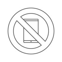 verboden bord met lineaire tabletcomputerpictogram. geen gadgetverbod. stop contour symbool. dunne lijn illustratie. vector geïsoleerde overzichtstekening