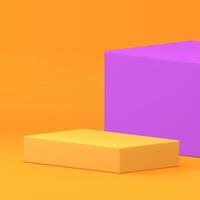 3d rechthoek podium voetstuk met Purper kubus muur achtergrond realistisch illustratie vector