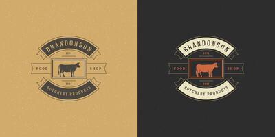 slager winkel logo illustratie hoofd silhouet mooi zo voor boerderij of restaurant insigne vector