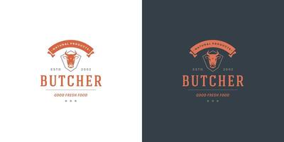 slager winkel logo illustratie koe hoofd silhouet mooi zo voor boerderij of restaurant insigne vector