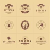 slager winkel logos reeks illustratie mooi zo voor boerderij of restaurant badges met dieren en vlees silhouetten vector